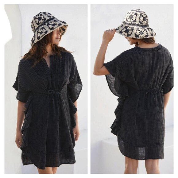 NWT Anthropologie The Liliana Ruffle Sleeve Cover-Up Mini Dress in Black - Picture 2 of 5
